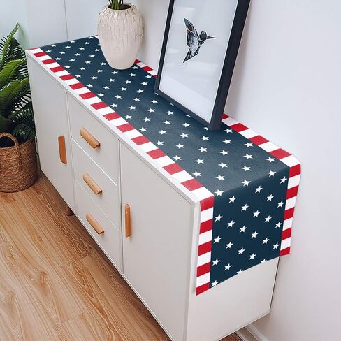 Independence Day 4th of July Table Runner Dresser Scarves,Linen Burlap Table Runners Cloth for Dinner Holiday Party, Kitchen Decor Patriotic American Flag 13x120inch in Saudi Arabia