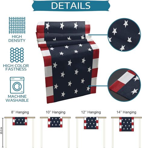Independence Day 4th of July Table Runner Dresser Scarves,Linen Burlap Table Runners Cloth for Dinner Holiday Party, Kitchen Decor Patriotic American Flag 13x120inch in Saudi Arabia
