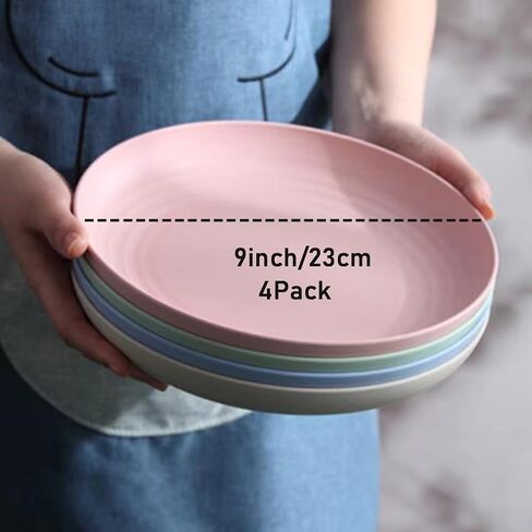Unbreakable Wheat Straw Plates 9 inch, Reusable Large Plates Set of 4, Dishwasher Safe Easy to Clean BPA Free, Perfect for Kitchen Outdoor Picnic Plates in Saudi Arabia