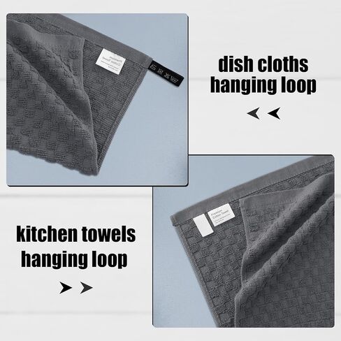 Fintale 100% Cotton Kitchen Towels and Dishcloths Set, 12 x 12 & 15 x 25 Inches, Set of 8 Bulk Super Soft and Absorbent Terry Cloth Dish Towels, Quick Drying Hand Towels with Hanging Loop, Dark Grey in Saudi Arabia