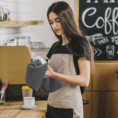 Fintale 100% Cotton Kitchen Towels and Dishcloths Set, 12 x 12 & 15 x 25 Inches, Set of 8 Bulk Super Soft and Absorbent Terry Cloth Dish Towels, Quick Drying Hand Towels with Hanging Loop, Dark Grey in Saudi Arabia