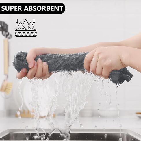 Fintale 100% Cotton Kitchen Towels and Dishcloths Set, 12 x 12 & 15 x 25 Inches, Set of 8 Bulk Super Soft and Absorbent Terry Cloth Dish Towels, Quick Drying Hand Towels with Hanging Loop, Dark Grey in Saudi Arabia