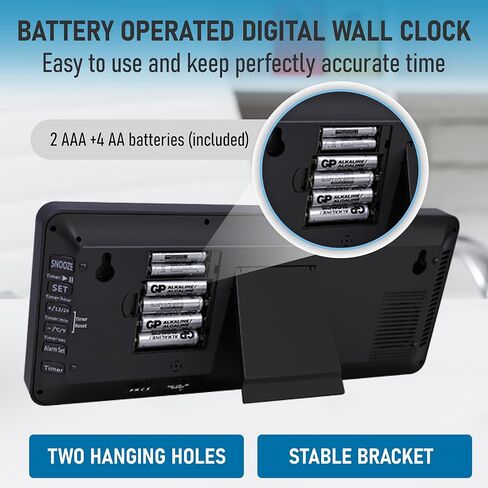 TXL Atomic Clock with Backlight, 14.2" Large Digital Wall Clock Battery Operated, Digital Clock Large Display with Day, Date & Temperature, Large Wall Clock for Bedroom, Livingroom, Office in Kuwait