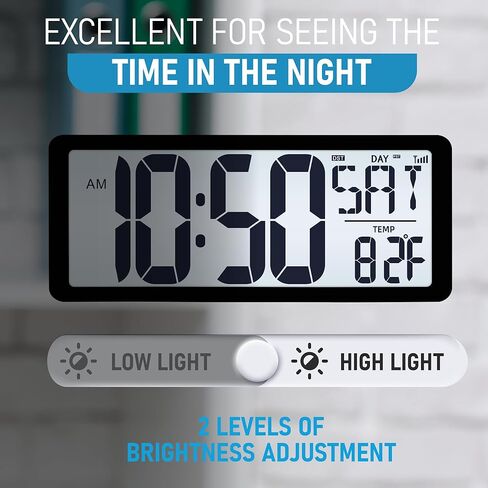 TXL Atomic Clock with Backlight, 14.2" Large Digital Wall Clock Battery Operated, Digital Clock Large Display with Day, Date & Temperature, Large Wall Clock for Bedroom, Livingroom, Office in Kuwait