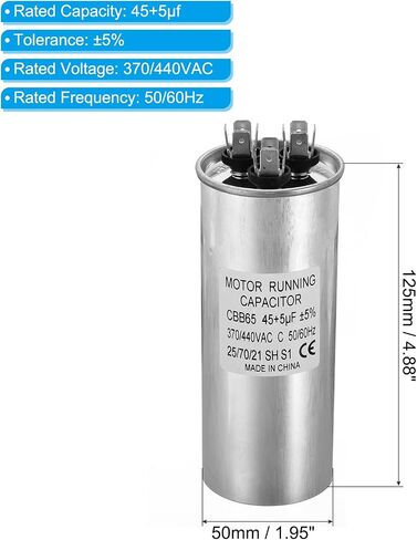 PATIKIL 45+5uF ±5% 45/5MDF 370/440V AC Fan Start Capacitor, CBB65 Circular Dual Run Capacitor for AC Motor Run Air Conditioner Cool Heat Pump Condenser Straight in Saudi Arabia