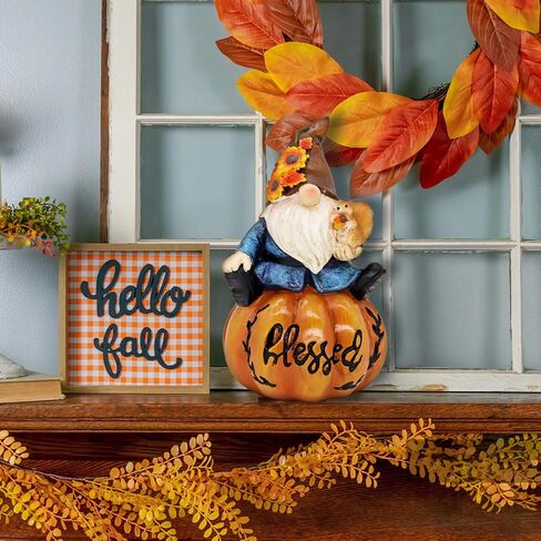 Resin Fall Pumpkin Figurine, Thanksgiving Gnomes Decorations Autumn Pumpkin with Squirrel Fall Decorations for Home Tabletop Perfect for Thanksgiving and Harvest Indoor Outdoor Celebrations in Saudi Arabia