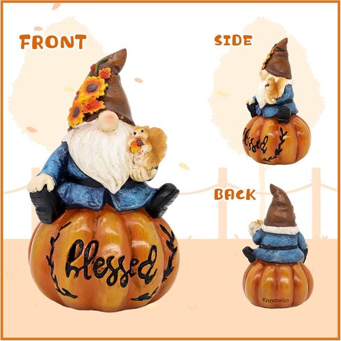 Resin Fall Pumpkin Figurine, Thanksgiving Gnomes Decorations Autumn Pumpkin with Squirrel Fall Decorations for Home Tabletop Perfect for Thanksgiving and Harvest Indoor Outdoor Celebrations in Saudi Arabia