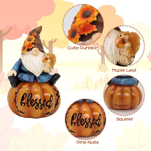 Resin Fall Pumpkin Figurine, Thanksgiving Gnomes Decorations Autumn Pumpkin with Squirrel Fall Decorations for Home Tabletop Perfect for Thanksgiving and Harvest Indoor Outdoor Celebrations in Saudi Arabia