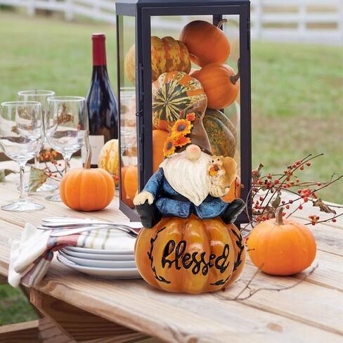 Resin Fall Pumpkin Figurine, Thanksgiving Gnomes Decorations Autumn Pumpkin with Squirrel Fall Decorations for Home Tabletop Perfect for Thanksgiving and Harvest Indoor Outdoor Celebrations in Saudi Arabia