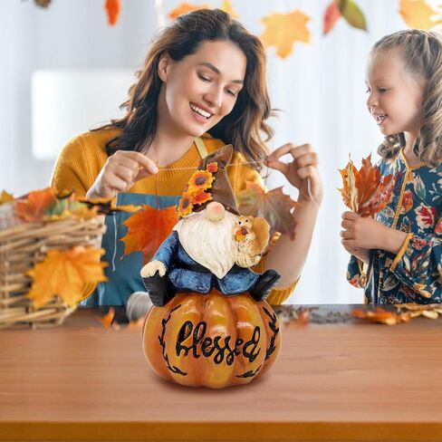 Resin Fall Pumpkin Figurine, Thanksgiving Gnomes Decorations Autumn Pumpkin with Squirrel Fall Decorations for Home Tabletop Perfect for Thanksgiving and Harvest Indoor Outdoor Celebrations in Saudi Arabia