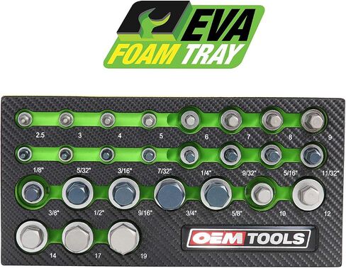 OEMTOOLS 24293 13 قطعة 1/4 بوصة مجموعة محرك مقبس ستارة قصيرة، تتضمن سكة تنظيم القطع، قد يختلف اللون in Kuwait