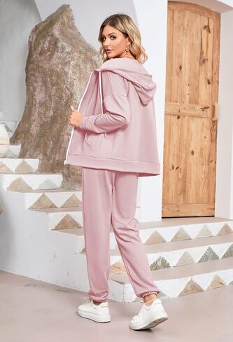 Kisscynest Women's 2 Piece Outfits Sweatsuits Zip Up Sweatshirt Jogger Pants Hoodie Set Matching Lounge Sets in Saudi Arabia