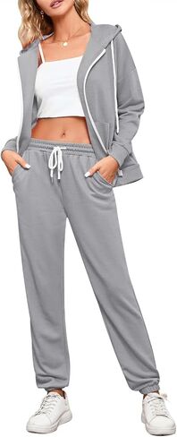 Kisscynest Women's 2 Piece Outfits Sweatsuits Zip Up Sweatshirt Jogger Pants Hoodie Set Matching Lounge Sets in Saudi Arabia