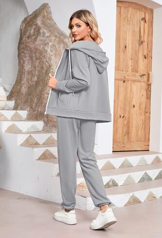 Kisscynest Women's 2 Piece Outfits Sweatsuits Zip Up Sweatshirt Jogger Pants Hoodie Set Matching Lounge Sets in Saudi Arabia