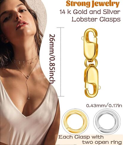 مشبك مخلب سرطان البحر الفضي من Kcctoo مع حلقات قفز مغلقة ومشابك وقلادات من الذهب عيار 14 قيراط لصنع المجوهرات، صنع في إيطاليا 12 مم (0.47 بوصة) in Kuwait