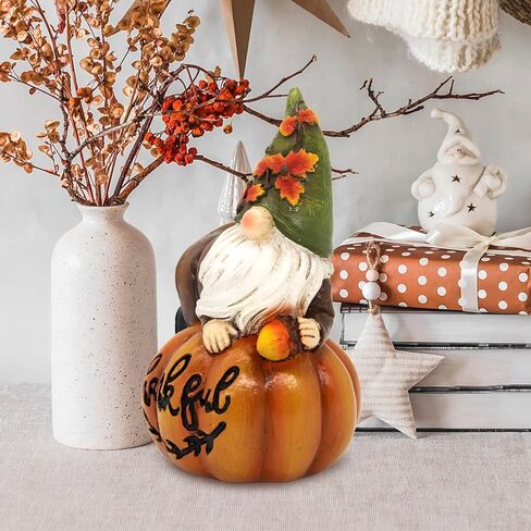 Resin Fall Pumpkin Figurine, Thanksgiving Gnomes Decorations Autumn Pumpkin with Squirrel Fall Decorations for Home Tabletop Perfect for Thanksgiving and Harvest Indoor Outdoor Celebrations in Saudi Arabia
