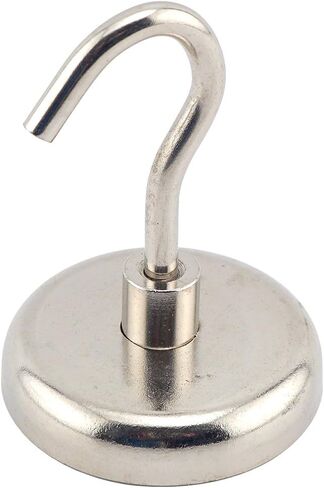مغناطيس الاحتفاظ مع خطاف من Master Magnetics NACK165، مطلي بالنيكل بوزن 150 رطل، مغناطيس نيوديميوم، قطر 1.65 بوصة، الارتفاع الإجمالي 2.18 بوصة in Kuwait