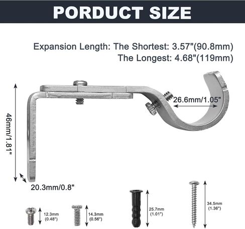 2Pcs Adjustable Curtain Rod Brackets, Metal Curtain Rod Holders Heavy Duty Window Curtain Rod Support Hanger Window Hardware for 1 Inch Rod (Silver) in Saudi Arabia