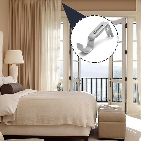 2Pcs Adjustable Curtain Rod Brackets, Metal Curtain Rod Holders Heavy Duty Window Curtain Rod Support Hanger Window Hardware for 1 Inch Rod (Silver) in Saudi Arabia