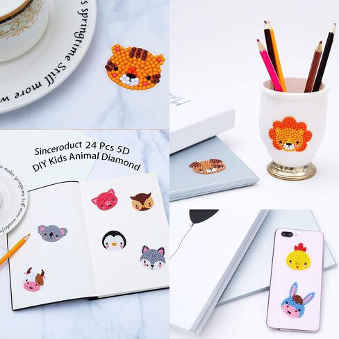 Sinceroduct Diamond Art Kits for Kids - 64 Pcs DIY Animal Gem Art Stickers - Ages 4-12, Perfect for Girls, Boys & Adults - Christmas Gifts in Kuwait