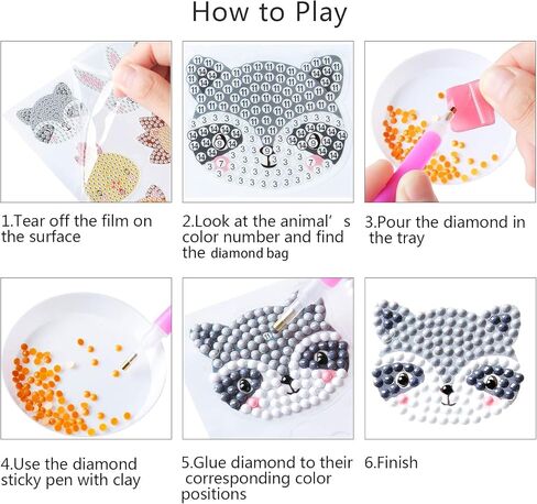 Sinceroduct Diamond Art Kits for Kids - 64 Pcs DIY Animal Gem Art Stickers - Ages 4-12, Perfect for Girls, Boys & Adults - Christmas Gifts in Kuwait
