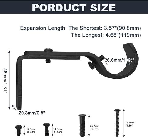 2Pcs Adjustable Curtain Rod Brackets, Metal Curtain Rod Holders Heavy Duty Window Curtain Rod Support Hanger Window Hardware for 1 Inch Rod (Silver) in Saudi Arabia