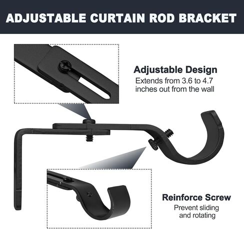 2Pcs Adjustable Curtain Rod Brackets, Metal Curtain Rod Holders Heavy Duty Window Curtain Rod Support Hanger Window Hardware for 1 Inch Rod (Silver) in Saudi Arabia
