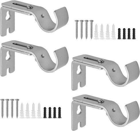 2Pcs Adjustable Curtain Rod Brackets, Metal Curtain Rod Holders Heavy Duty Window Curtain Rod Support Hanger Window Hardware for 1 Inch Rod (Silver) in Saudi Arabia