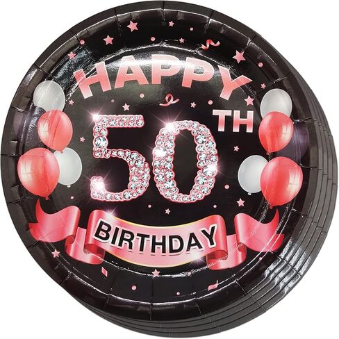 40th Birthday Plates Black and Pink Dessert, Buffet, Cake, Lunch, Dinner Plates for 40th Birthday Decorations Party Supplies, Happy 40th Birthday! 50 Count, 9" Plate Design for 40th Birthday Party in Saudi Arabia