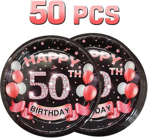 40th Birthday Plates Black and Pink Dessert, Buffet, Cake, Lunch, Dinner Plates for 40th Birthday Decorations Party Supplies, Happy 40th Birthday! 50 Count, 9" Plate Design for 40th Birthday Party in Saudi Arabia