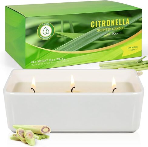 شموع سينتوريني السترونيلا في الهواء الطلق 10 أوقية، 3 شموع السترونيلا كبيرة للفناء، شموع الصيف للمنزل المعطرة شموع شمع الصويا الطبيعية للفناء الخلفي والتخييم والحديقة في الهواء الطلق في الأماكن المغلقة in Kuwait