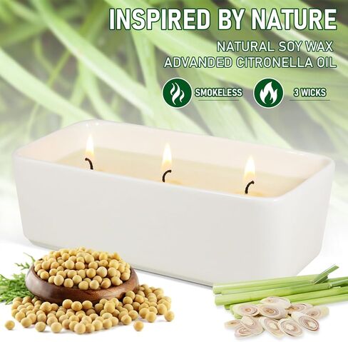شموع سينتوريني السترونيلا في الهواء الطلق 10 أوقية، 3 شموع السترونيلا كبيرة للفناء، شموع الصيف للمنزل المعطرة شموع شمع الصويا الطبيعية للفناء الخلفي والتخييم والحديقة في الهواء الطلق في الأماكن المغلقة in Kuwait