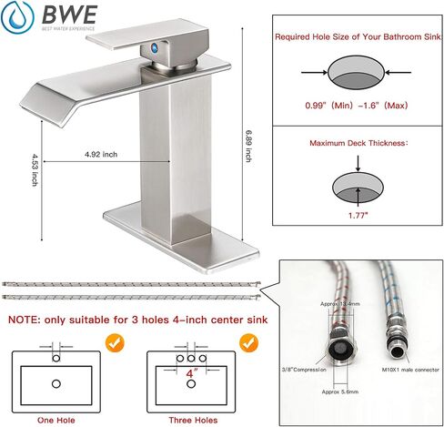 BWE Brushed Gold Bathroom Faucet Waterfall Modern Bathroom Sink Faucet One Hole Single Handle Vanity Faucet Basin Sink Faucet Tap for RV Lavatory in Saudi Arabia