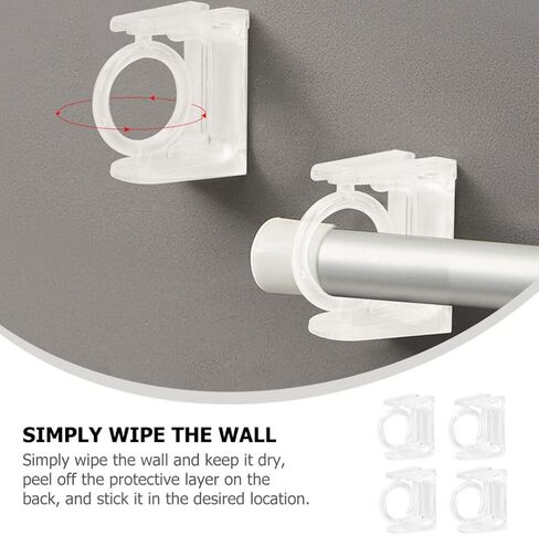 Curtain Rods 4pcs 360° Rotating Ring Curtain Rod Brackets Self Tension Rod Curtain Rod Holders Curtain Pole Wall Brackets Towel Rod Hooks Hangers Hooks in Saudi Arabia