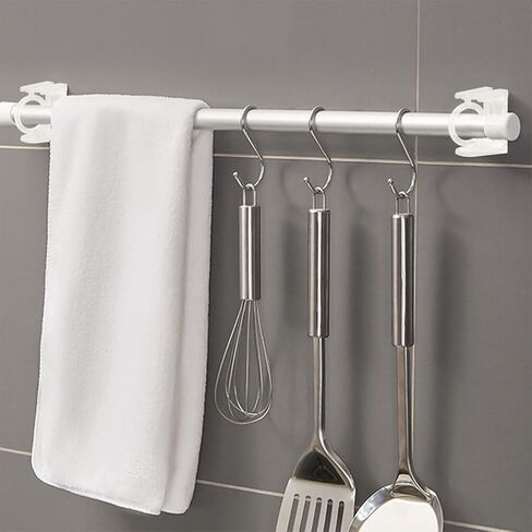 Curtain Rods 4pcs 360° Rotating Ring Curtain Rod Brackets Self Tension Rod Curtain Rod Holders Curtain Pole Wall Brackets Towel Rod Hooks Hangers Hooks in Saudi Arabia