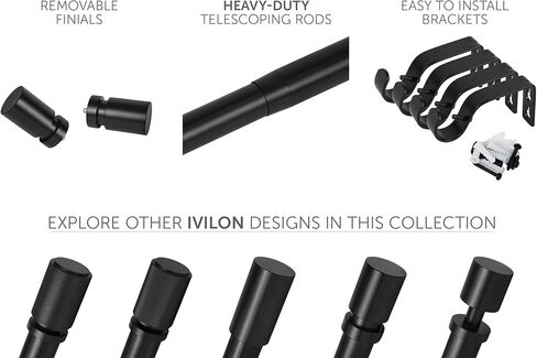 Ivilon Curtain Rods for Windows - Stepped End Cap, 1 inch Diameter, Telescoping Adjustable Curtain Rod, 72 to 144 Inches. Color Black in Saudi Arabia