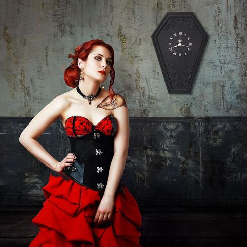 ساعة حائط BlissfulAbode Coffin - ديكور منزلي قوطي - راتنج أسود باروكي Steampunk، لوحة فيلم مخيف، هدية فريدة لجميع محبي الرعب القوطي، البديل، (بطارية AA غير متضمنة) in Kuwait