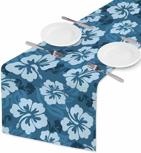 HOSNYE مفرش طاولة أزرق نمط هندسي عرقي، مفرش طاولة من القطن والكتان ديكور للمطبخ وطاولة العشاء العائلية وحفلات العطلات على طراز المزرعة 13 × 72 بوصة in Kuwait