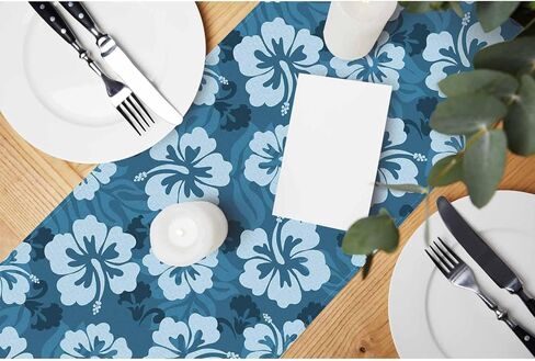 HOSNYE مفرش طاولة أزرق نمط هندسي عرقي، مفرش طاولة من القطن والكتان ديكور للمطبخ وطاولة العشاء العائلية وحفلات العطلات على طراز المزرعة 13 × 72 بوصة in Kuwait