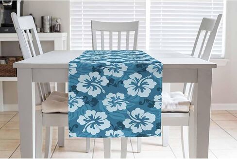 HOSNYE مفرش طاولة أزرق نمط هندسي عرقي، مفرش طاولة من القطن والكتان ديكور للمطبخ وطاولة العشاء العائلية وحفلات العطلات على طراز المزرعة 13 × 72 بوصة in Kuwait