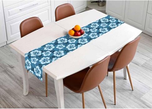 HOSNYE مفرش طاولة أزرق نمط هندسي عرقي، مفرش طاولة من القطن والكتان ديكور للمطبخ وطاولة العشاء العائلية وحفلات العطلات على طراز المزرعة 13 × 72 بوصة in Kuwait