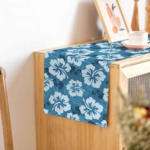 HOSNYE مفرش طاولة أزرق نمط هندسي عرقي، مفرش طاولة من القطن والكتان ديكور للمطبخ وطاولة العشاء العائلية وحفلات العطلات على طراز المزرعة 13 × 72 بوصة in Kuwait