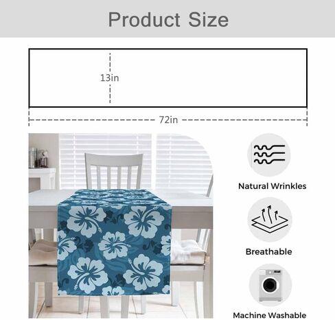 HOSNYE مفرش طاولة أزرق نمط هندسي عرقي، مفرش طاولة من القطن والكتان ديكور للمطبخ وطاولة العشاء العائلية وحفلات العطلات على طراز المزرعة 13 × 72 بوصة in Kuwait