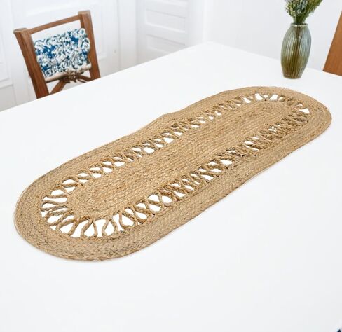 Jute Runner Table 13x36 inches Decorative Rustic Oval Runners Made of Organic Eco Friendly Natural Hand-Woven Jute Runner Area Rug for Indoor Dining Table (Oval Link, 13"X36") in Saudi Arabia