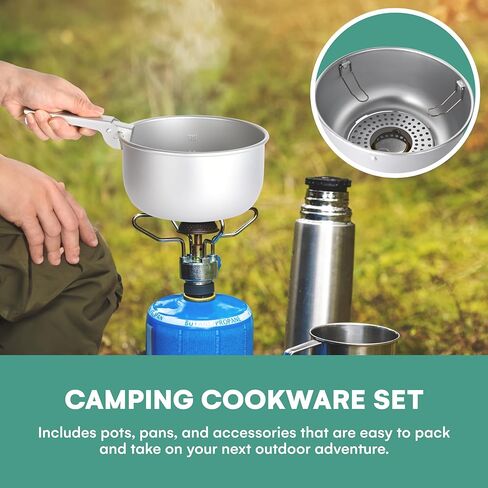 اوتليري مجموعة اواني طهي للتخييم - اواني ومقالي تخييم متينة 6.7 انش للتخييم في الهواء الطلق والمشي لمسافات طويلة والنزهات - معدات طبخ خفيفة الوزن وسهلة التنظيف - ضرورية للتخييم للطبخ على النار in Kuwait