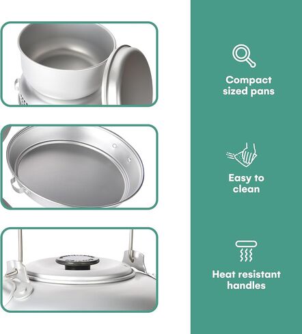 اوتليري مجموعة اواني طهي للتخييم - اواني ومقالي تخييم متينة 6.7 انش للتخييم في الهواء الطلق والمشي لمسافات طويلة والنزهات - معدات طبخ خفيفة الوزن وسهلة التنظيف - ضرورية للتخييم للطبخ على النار in Kuwait