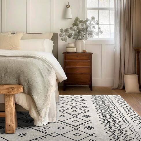 EVERGRACE Moroccan Area Rug 3x5, Soft Fuzzy Boho Faux Wool Rugs Washable Anti Slip Small Carpet Rug for Entryway Bedroom Living Room Hallway Kitchen Dining Room and Laundry Room, Cream in Saudi Arabia