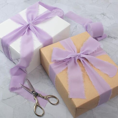 Peach Fringe Chiffon Silk Ribbon 1-1/2 Inch x 40Yd Peachpuff Ribbons Set Handmade Frayed Fabric Ribbon Boho Cloth Ribbon for Wedding Invitation Bridal Bouquet Gift Wrapping DIY Crafts in Kuwait