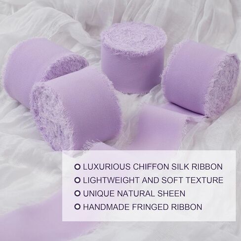 Peach Fringe Chiffon Silk Ribbon 1-1/2 Inch x 40Yd Peachpuff Ribbons Set Handmade Frayed Fabric Ribbon Boho Cloth Ribbon for Wedding Invitation Bridal Bouquet Gift Wrapping DIY Crafts in Kuwait