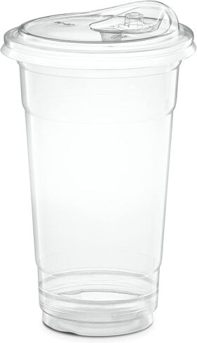 ELEGANT DISPOSABLES 24 oz. Clear Cups with Straw less Sip-Lids, PET Crystal Clear Disposable 24 oz Plastic Coffee Cups with Lids [50 Sets] in Saudi Arabia